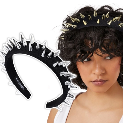 Punk Stachel Stirnband Schwarz Stoff Mit Metall Nieten Gothic Edgy Haarreif Mode Accessoires Für Damen