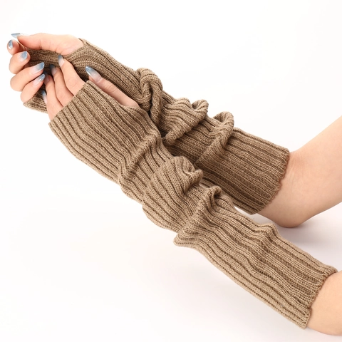 Scaldabraccia Lunghi In Maglia Guanti Senza Dita Costine Foro Per Il Pollice Caldo Inverno Uomo Donna Righe Tinta Unita