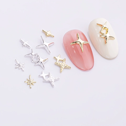 Alloy Star Nail Art Decoration Rhinestone 3D Starburst Charms For DIY Manicure Minimalist Ins Style Metallic Jewelry