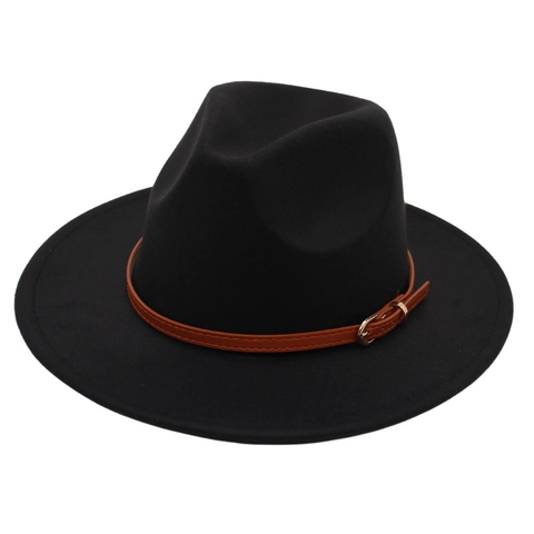 Fedora Hat Vintage British Style Wool Felt Wide Brim Jazz Cap With Leather Belt Buckle For Men Women Unisex Elegant