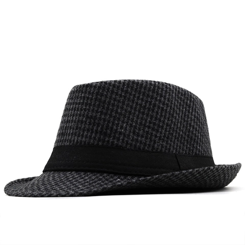 Cappello Fedora Vintage Pied De Poule Stile Britannico Tesa Larga Berretto Jazz Unisex Poliestere Cotone Accessorio Moda