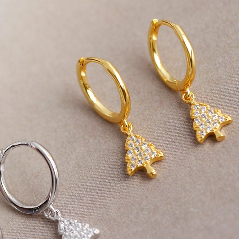 Pendientes De Aro De Árbol De Navidad Plata De Ley 925 Circonita Brillante Joyas Festivas Para Mujeres
