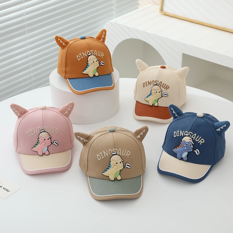 Cappellino Da Baseball Per Bambini Misto Cotone Protezione Solare Cartone Animato Dinosauro Ricamo Con Orecchie Sagomate