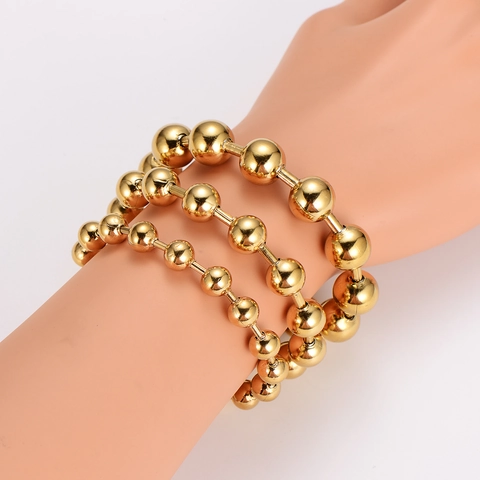 Collar Y Pulsera De Cadena De Bolas Redondas De Acero Inoxidable 304 Chapado En Oro De 18K Joyería De Moda Minimalista Unisex