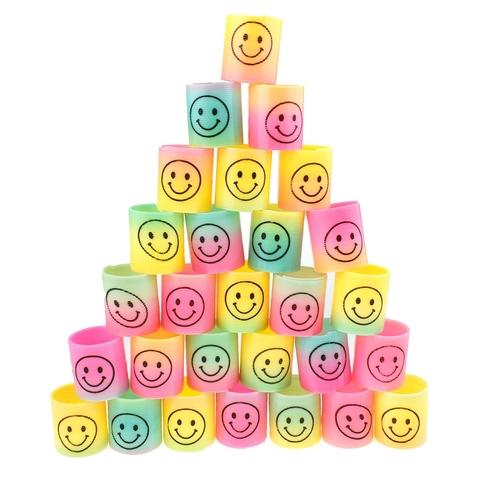 Mini Rainbow Spring Coil Toy Plastic Colorful Gradient Smile Face Fidget Stress Relief For Kids Party Favors Novelty
