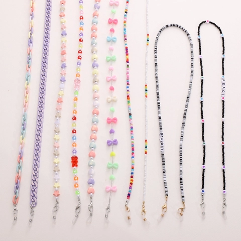 Fashion Beaded Eyeglass Chain Women Resin Heart Bowknot Bear Charm Anti-Slip Sunglasses Strap Mask Lanyard Artificial Pearl Jewelry