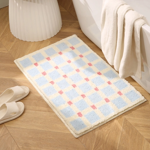Tappetino Da Bagno Floccato Assorbente Antiscivolo Asciugatura Rapida Tappeto A Scacchi Per Bagno Camera Da Letto
