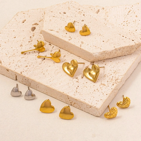 Minimalist 304 Stainless Steel Heart Stud Earrings For Women 18K Gold Silver Plated Ins Harajuku Style Fashion Jewelry Gift