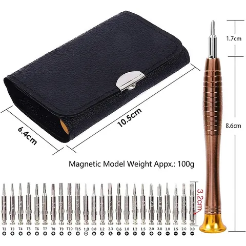 Set di Cacciaviti di Precisione in Acciaio S2 Strumenti Manuali per Riparazione con Custodia in Pelle Punte Magnetiche