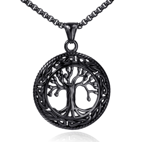 Collar Con Colgante Árbol De La Vida Acero Inoxidable Hueco Redondo Nudo Celta Joyería Vintage Hombre Mujer