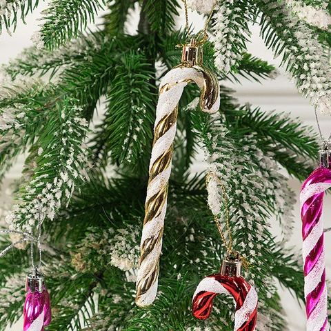 Weihnachtsbaum Hängeornamente Zuckerstangenform Glitzer Kunststoff Elektroplattiert Feiertag Party Dekor Spiralmuster