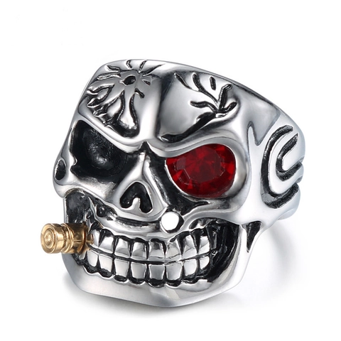 Totenkopf Ring Herren Legierung Punk Rock Schmuck Mit Strass Auge Und Kugel Detail Für Halloween Party Gothic
