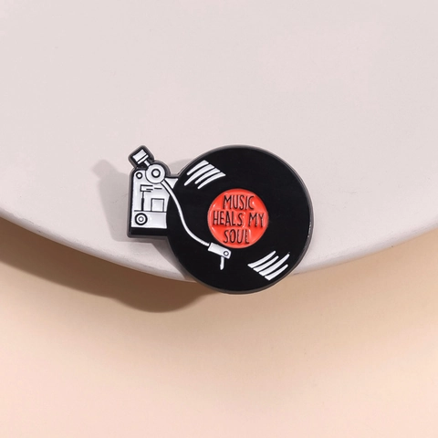 Broche De Esmalte De Reproductor De Discos De Vinilo Retro Pin Música Cura Mi Alma Insignia De Aleación Ropa