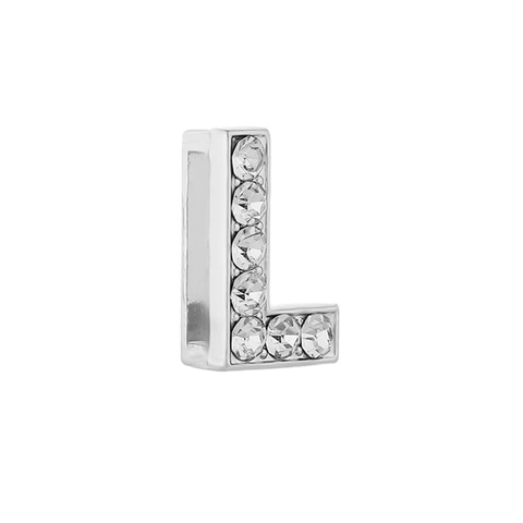 Sparkling Alphabet Letter Charm Beads Silver Color Alloy Rhinestone Inlaid DIY Jewelry Making Initial Pendant