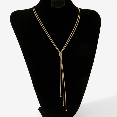 Collier Lariat En Acier Inoxydable En Forme De Y Noué Longues Perles De Gland Multi-couches Chaîne De Pull Élégante Pour Femmes