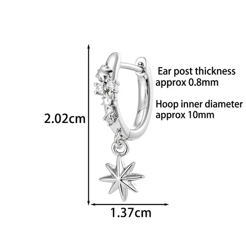 Niche Design Stern Anhänger Creolen Kupfer Zirkon Nordstern Stil Unisex Piercing Schmuck Silberfarben Eleganz