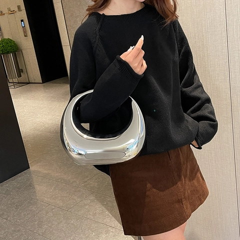Sac De Soirée En Acrylique Effet Miroir Pour Femmes Sac À Main Croissant Géométrique Minimaliste Pochette Creuse Moderne
