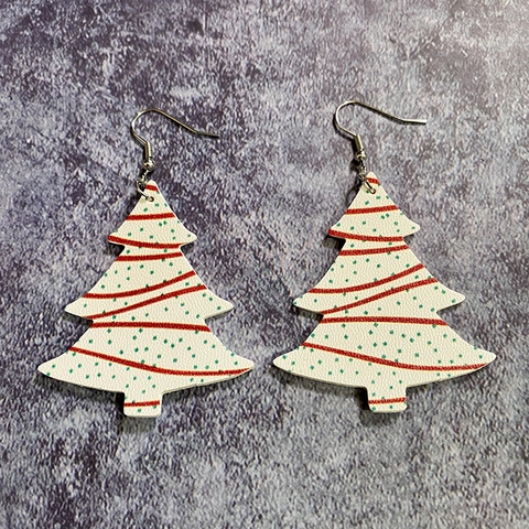 Boucles D'oreilles Sapin De Noël Simili Cuir Impression Double Face Festif Bohème Crochet Bijoux De Vacances Femme