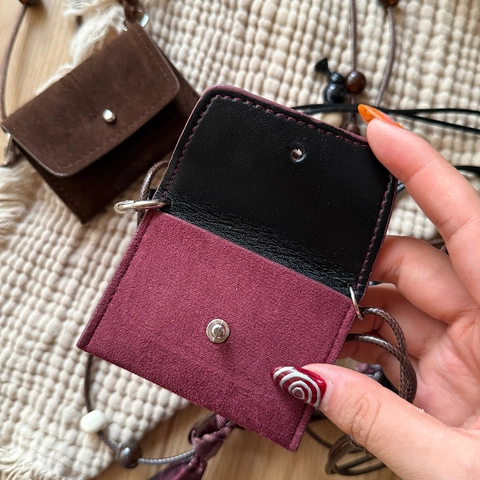 Retro Mini Bag Waist Chain Women Faux Suede Wood Bead Beaded Paisley Fabric Strap Neck Pouch Maillard Accessory