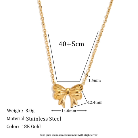 Collana con Ciondolo a Fiocco in Acciaio Inossidabile Orecchini a Bottone per Donna Elegante Gioielli alla Moda color Oro Argento