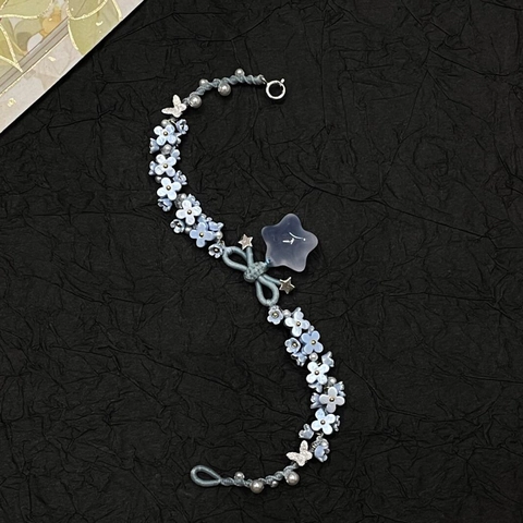 Bracciale Intrecciato A Mano Blu Chiaro Fiore In Resina Perla Artificial Sintetica Dolce Farfalla Stella Ciondolo Gioielli Donne