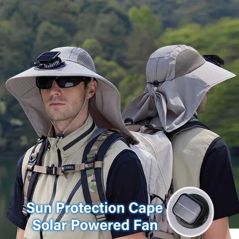 Solar Fan Sun Hat Wide Brim Neck Protection Nylon Quick Dry Breathable Fishing Hiking Outdoor Bucket Hat For Men