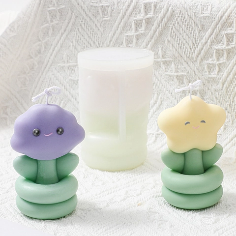 Moule En Silicone Formes Fleurs Étoiles Nuages DIY Fabrication Bougies Parfumées Cartoon Smiley Flexible Démoulage Facile Déco