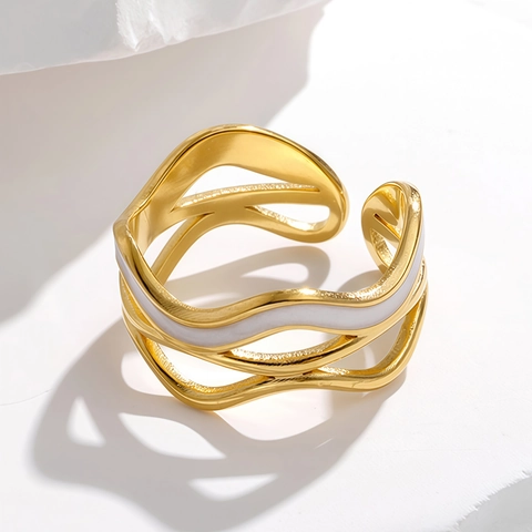 Wave Open Ring Edelstahl Tropföl Unregelmäßig Verstellbar Minimalistisch Geometrischer Schmuck Für Damen
