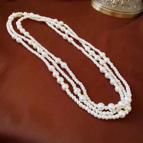 Elegant Layered Artificial Pearl Necklace Vintage Shell Imitation Artificial Pearl Sweater Chain Aesthetic Fashion Jewelry For Women