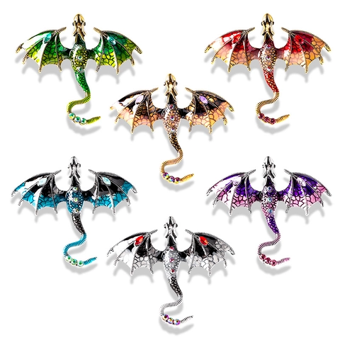 Vintage Dragon Brooch Alloy Enamel Rhinestone Pin Gothic Fantasy Animal Jewelry Accessory For Suit Coat Unisex Decor