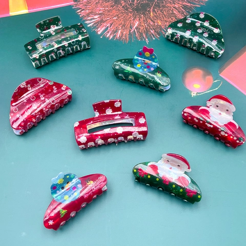 Weihnachts Haarklammer PVC Weihnachtsmann Schneemann Muster Große Haarkrebs Für Frauen Mädchen Feiertag Party Haarschmuck