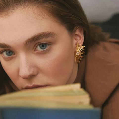 Sun Radiated Stud Earrings Irregular Stainless Steel 18K Gold Plated Vintage Square Red Green Cat Eye Stone Jewelry Women