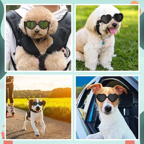 Lunettes De Soleil Pour Animaux En Forme De Cœur Protection Oculaire Coupe Vent Sangle Élastique Réglable Mode Pour Petits Chiens Chats