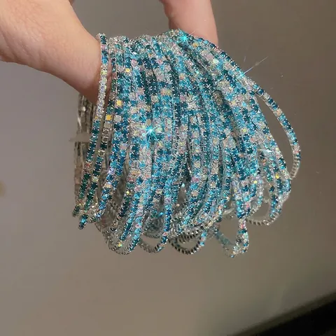 Bracciale Tennis Impilabile Scintillante Rame Strass Multicolore Elastico Moda Gioielli Da Sera Donne