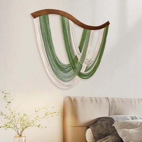 Boho Makramee Wandbehang Baumwollseil Handgewebter Wandteppich Mit Gebogenem Holzstab Moderner Schicker Dekorativer Fransen