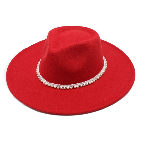 Cappello Fedora Feltro Di Lana Perla Artificial Strass Tesa Larga Vintage Elegante Jazz Per Donne Uomini