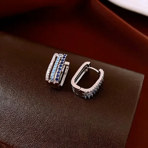 Geometric Square Hoop Earrings Copper Blue Gradient Zircon Micro Pave Fashion Niche Jewelry For Women
