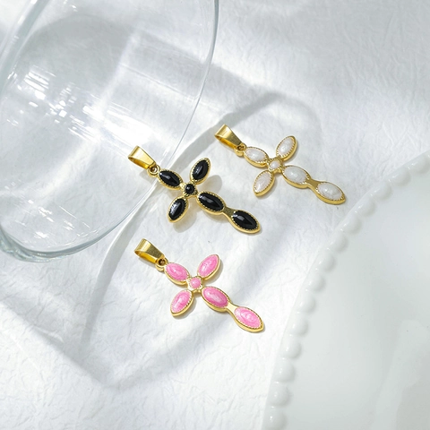 Ciondolo A Croce In Acciaio Inossidabile Placcato Oro Smalto Charm Per DIY Gioielli Collana Portachiavi Stile Dolce Trendy
