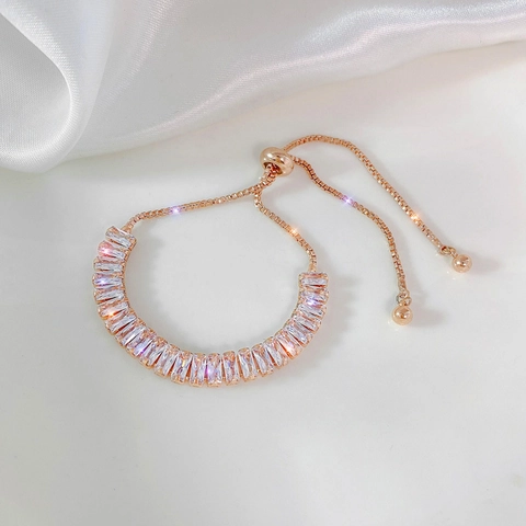 Bracciale In Zirconia Baguette Rame Cordino Regolabile Gioielli Minimalisti Per Donne Elegante Accessorio Scintillante