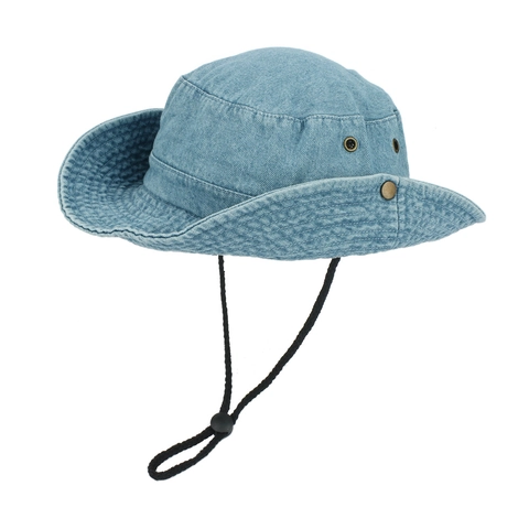 Cappello Da Pescatore Tesa Larga Denim Cotone Tela Traspirante Western Cowboy Cappello Da Sole Con Coulisse Regolabile