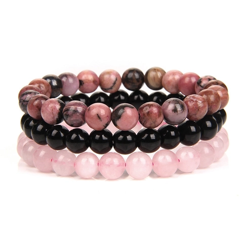 Naturstein Perlenarmbänder Achat Amethyst Tigerauge Rosenquarz Hämatit Elastischer Schmuck Herren Damen Unisex Modisch