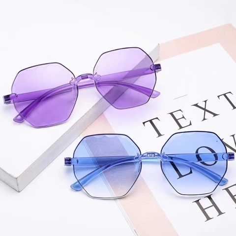Rimless Polygonal Sunglasses Candy Jelly Colors UV Protection Octagonal Eyewear Scalloped Edge Fashion For Women Unisex