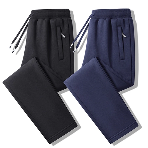Men Sweatpants Joggers Casual Knit Long Pants Elastic Drawstring Waist Zipper Pockets Sporty Straight Cuffed Styles