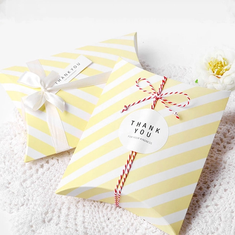 Scatole Regalo A Cuscino Con Righe Diagonali Carta Pieghevoli Piccolo Imballaggio Per Gioielli Caramelle Minimalista Bomboniere