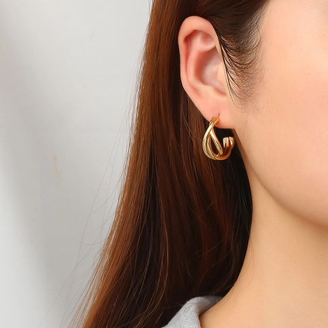 Twisted Irregular Hoop Earrings Stainless Steel 18K Gold Plated Geometric Fashion Minimalist Jewelry For Women