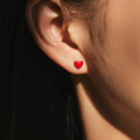S925 Sterling Silver Red Heart Stud Earrings For Women Sweet Small Simple Enamel Heart Ear Studs Minimalist Jewelry Gift