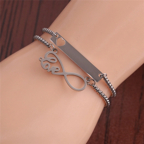 Pulsera De Acero Inoxidable Infinito Corazón Latido EKG Amor Cadena Ajustable Joyería