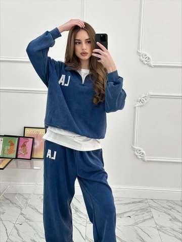 Sudadera Con Media Cremallera De Algodón Lavado Para Mujer Y Pantalones Anchos Vintage Distressed Streetwear Casual Pullover