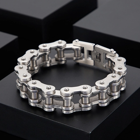 Stainless Steel Bike Chain Bracelet Men Industrial Punk Hip Hop Motorcycle Link Mechanical Style Silver Color