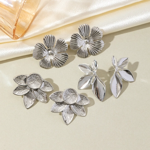 Orecchini A Fiore Foglia Testurizzati Lega Placcata Design Naturale Gioielli Eleganti Donna Accento Di Stile